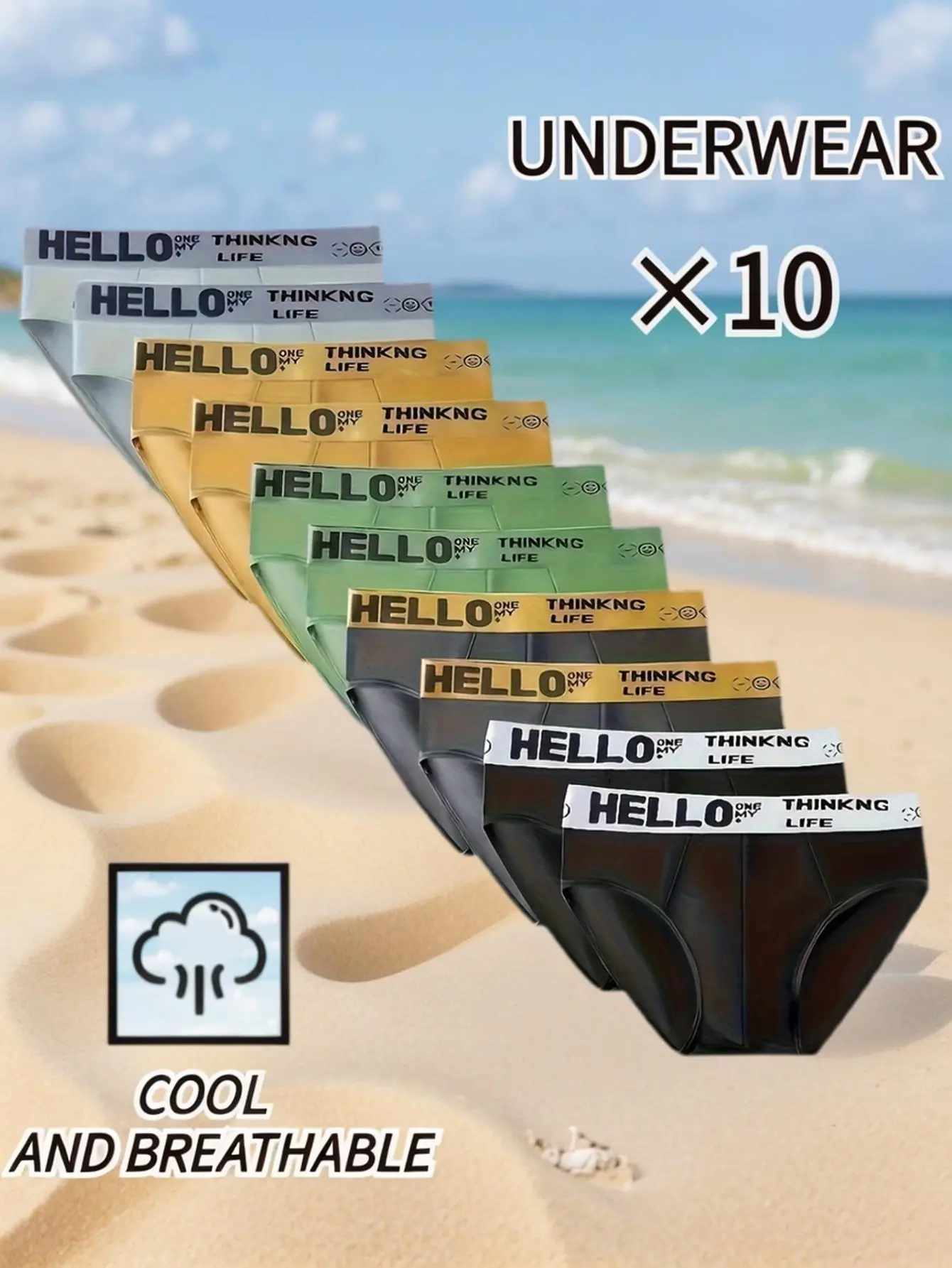 10 Pack Men HELLO Print G String Underwear, High Stretch Breathable Soft Comfort Daily Briefs For Men