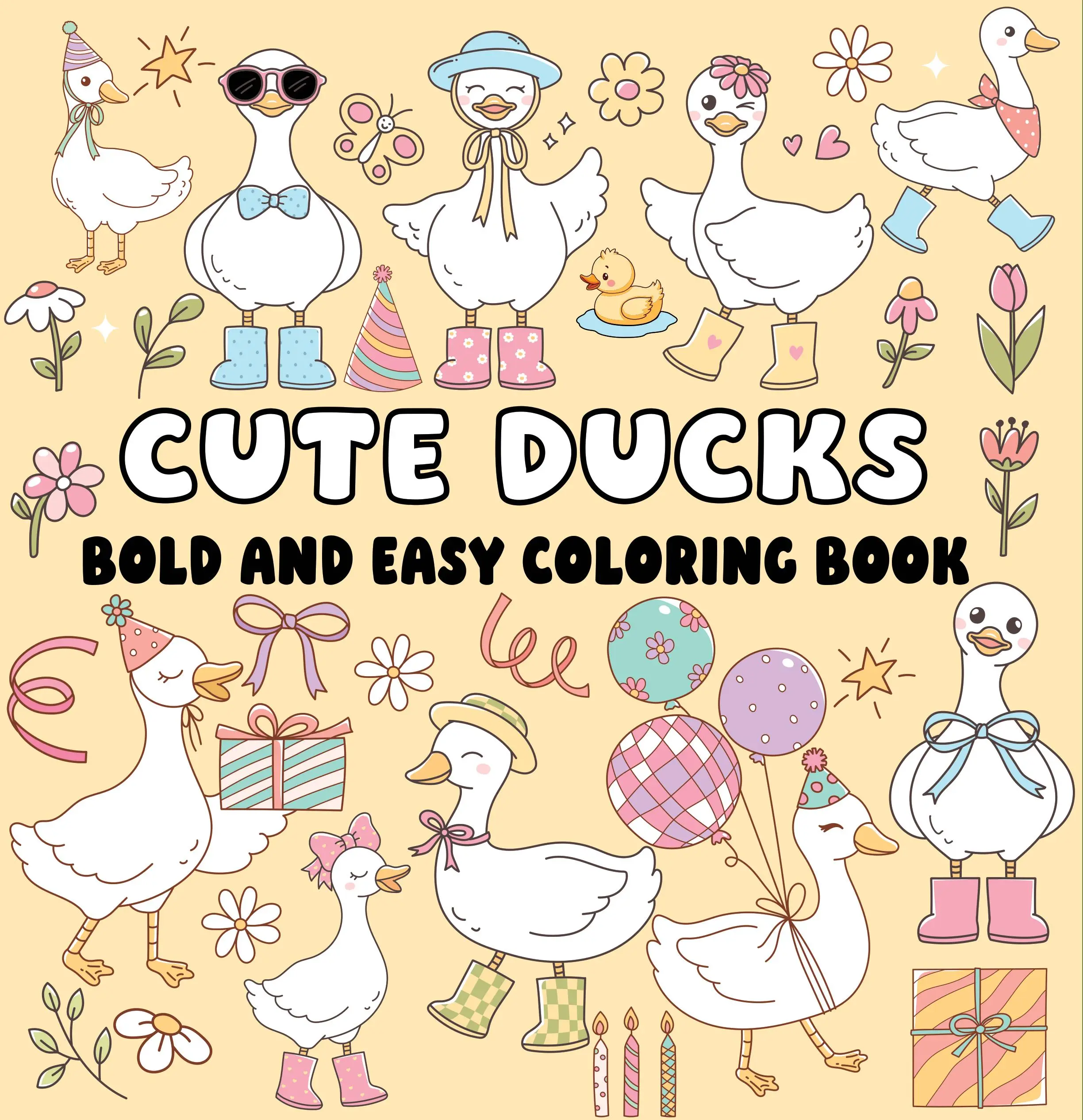 Adult Coloring Book for Relaxation - Art Drawing Book with Adorable Duck Designs, Bold Lines, Beginner-Friendly Easy Pages for Creative Expression (Literature & Art, Painting & Design Category)