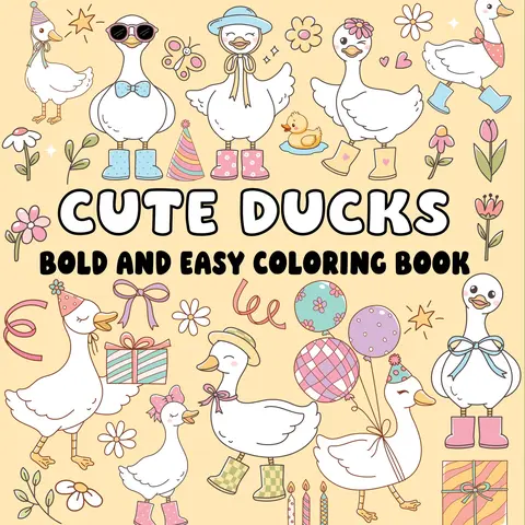 Adult Unisex Art Drawing Coloring Book for Beginners - Cute Duck Designs, Bold Lines, Relax & Color, Creative Expression, English, Fun and Relaxation, Beginner-Friendly Paper Pages (Literature & Art, Painting & Design Category)