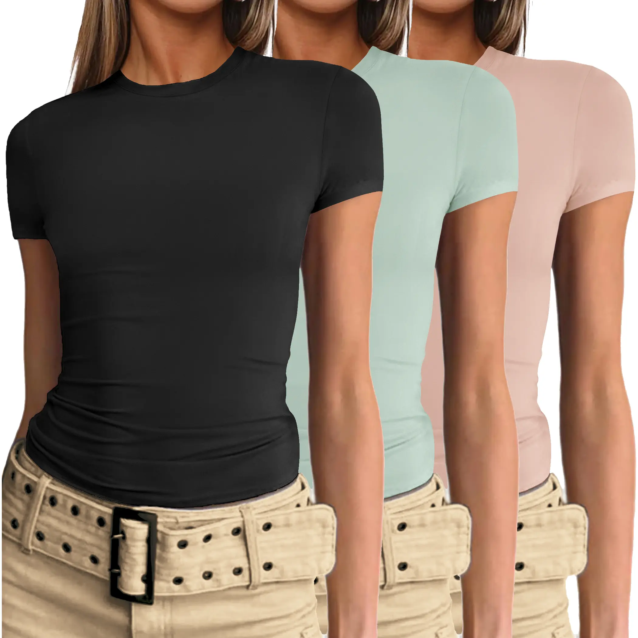EKOUAER Womens Basic Tee Shirts 3 Pack Short Sleeve Crew Neck Thermal Underwear Tops Base Layer, Slim, Y2k