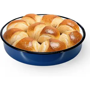 12 Inch Enamel Roasting Pan for Induction Cooktops - Heavy Duty Round Baking Pan for Thanksgiving Turkey Christmas Ham Lasagna & Pizza Dishwasher Safe Oven Broiler & Stovetop Pan