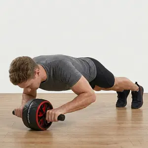 Stainless Steel Abdominal Roller Core & Chest Muscle Training Wheel Non-Electric Home Fitness Equipment for Core Strength Balance Exercise Durable Black with Red Decor Fitness Accessories