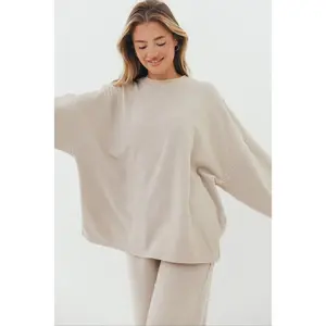 Naomi Striped Oversized Fleece Top in Cream/Grey *Worth Exclusive Print*