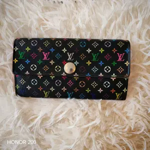 Pre-owned Louis Vuitton LV Black Multicolor Monogram Snap Long Wallet