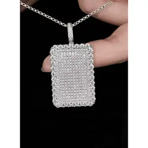 Rectangle Moissanite Pendant Necklace - Iced Out 925 Silver Hip Hop Chain