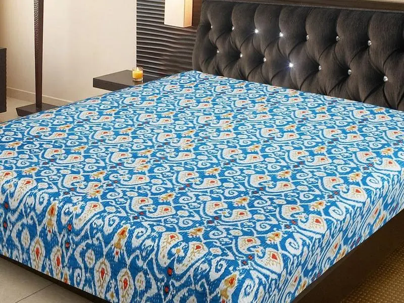 Boho Ikat Bliss Quilt Set Vibrant Blue Paisley Design with Ikat Pattern for Cozy Bedding and Versatile Use Kantha Style Twin Queen King Sizes