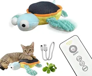 Click to see full view Puffluv Rechargeable Interactive Turtle Cat Toy with Remote, Auto Beating Wings & Chirping 3 Modes, with Tpye-c and Catnip for Indoor Kitten Fun & Exercise