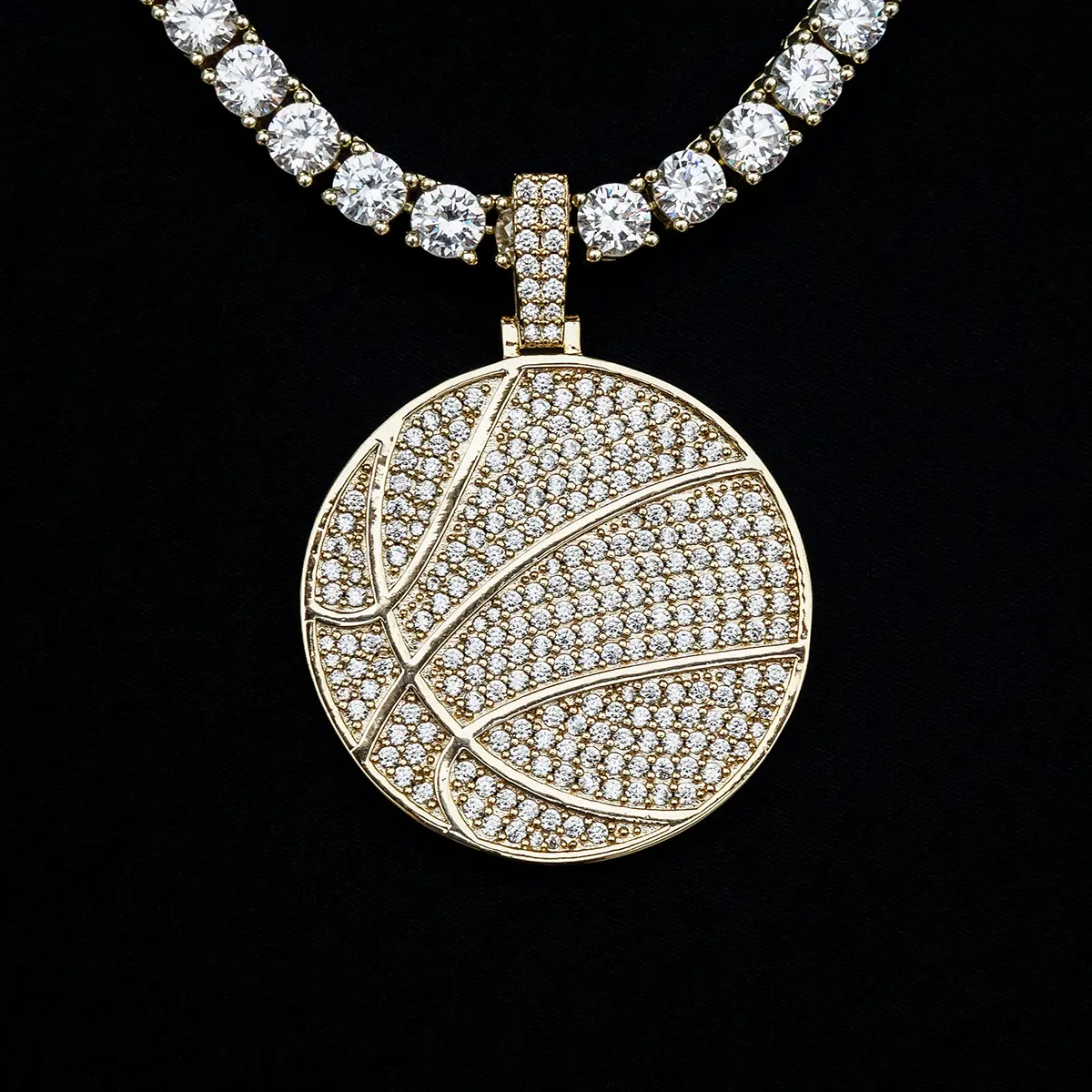 Pave Basketball Pendant 18k Yellow Gold Plated - Lifetime Guarantee Pave Basketball Pendant 18k Yellow Gold Plated - Lifetime Guarantee