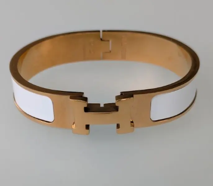 Pre-owned Hermes Enamel Narrow Clic Clac H Bracelet PM White 4000040393892