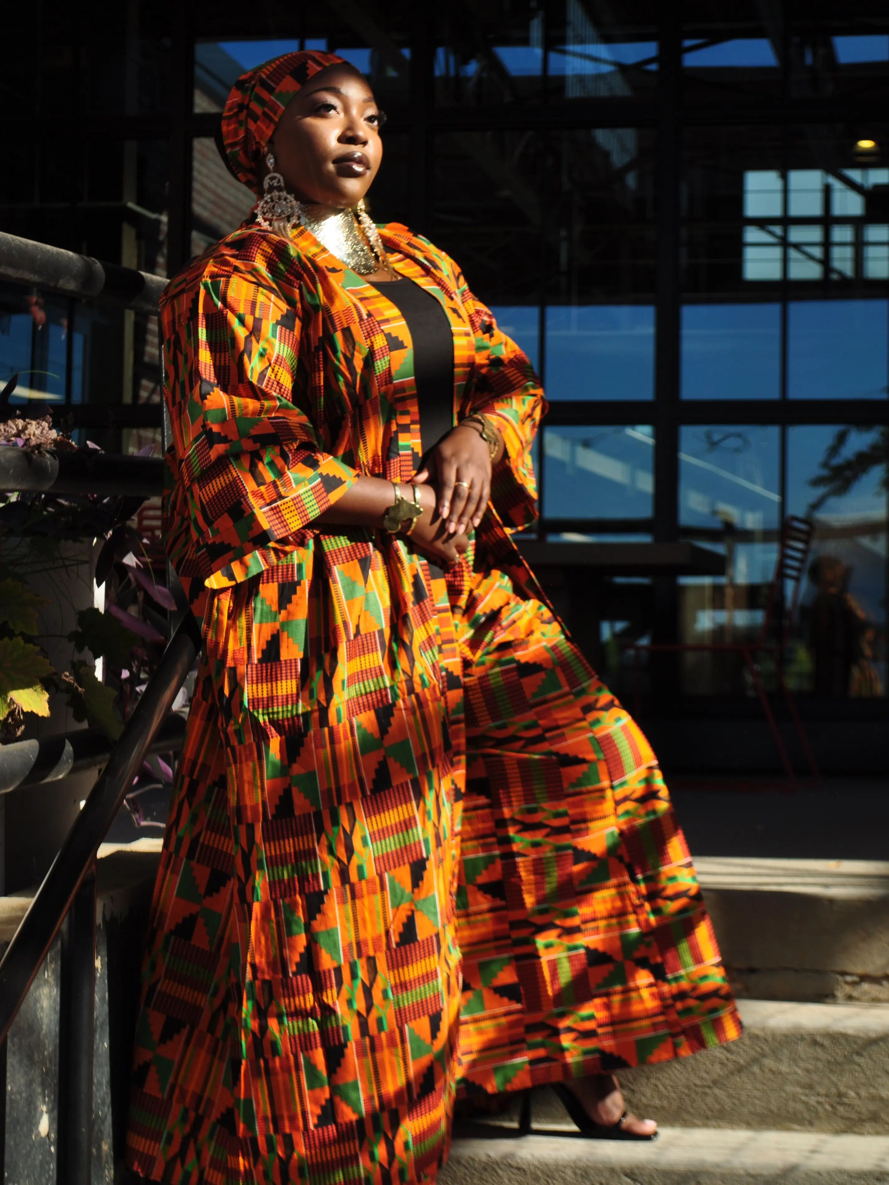 Kente print Kimono Tribal Print African Print Pant and Duster Set for Women - Womenswear, Clothing