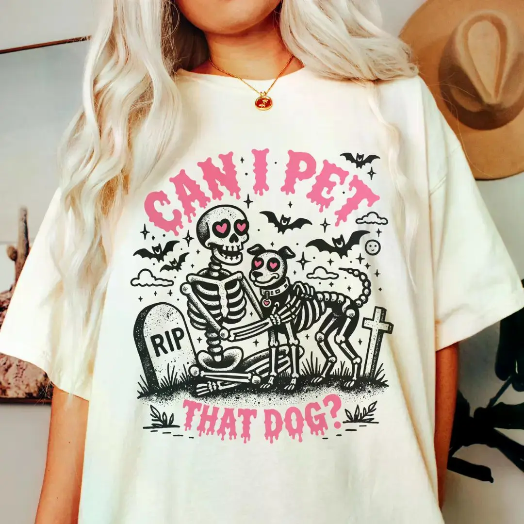 Comfort Colors Can I Pet That Dog Halloween Shirt, Unisex Relaxed Fit Tee, 100% Cotton, DTG Printed, Casual USA Made Top