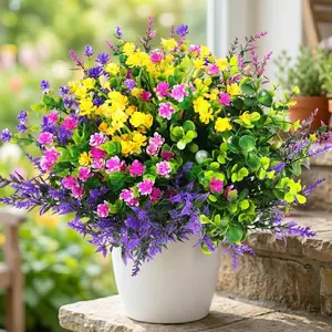 Decorative UV-Resistant Artificial Flowers for Outside, 12/24 Bundles Faux Plastic Shrubs, Outdoor & Farmhouse Home Decor for Table, Hanging Planter (Summer Fall Use), Window
