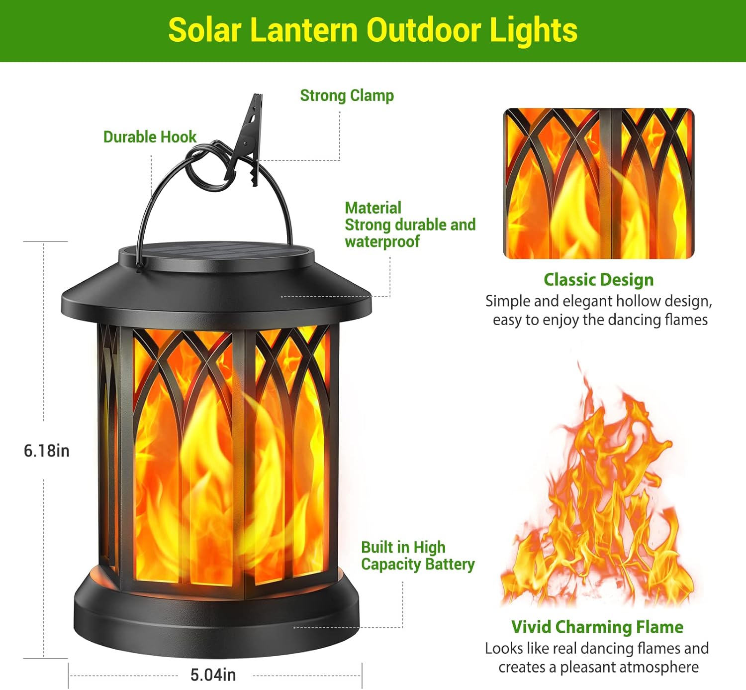 Solar Lights Lantern Hanging Flickering Flames Solar Outdoor Lights IP65 Outdoor Waterproof for Yard Garden Decor