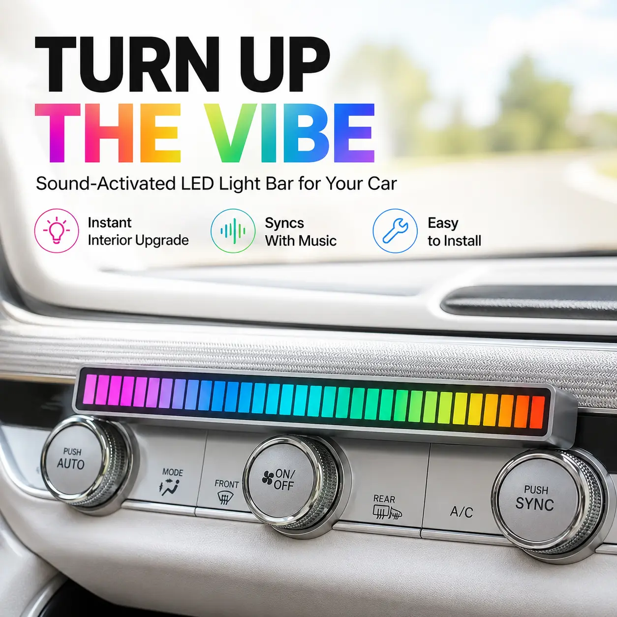 RGB Sound Control Music Rhythm Light Strip for Car, Sound Activated LED Ambient Atmosphere Lamp, Slim Compact Spectrum Equalizer Light for Dashboard Center Console Trim, Interior Car Mod Accessories