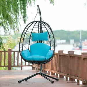 Egg Chair with Stand Indoor Outdoor Swing Chair Patio Wicker Hanging Egg Chair Hanging Basket Chair Hammock Chair with Stand for Bedroom Living Room