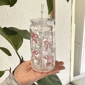 16oz Bow Plastic Travel Mug with Lid and Straw, Reusable Water Bottle for Coffee Juice and Soda, Durable and Gift-Ready Perfect for Anniversary Summer and Weddings