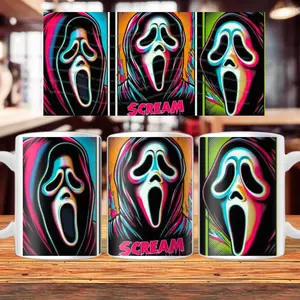 Neon Ghost Horror Glossy Mug - Washable Kitchenware Drinkware for Tea, Coffee - Spooky Movie Lover Gift Cup