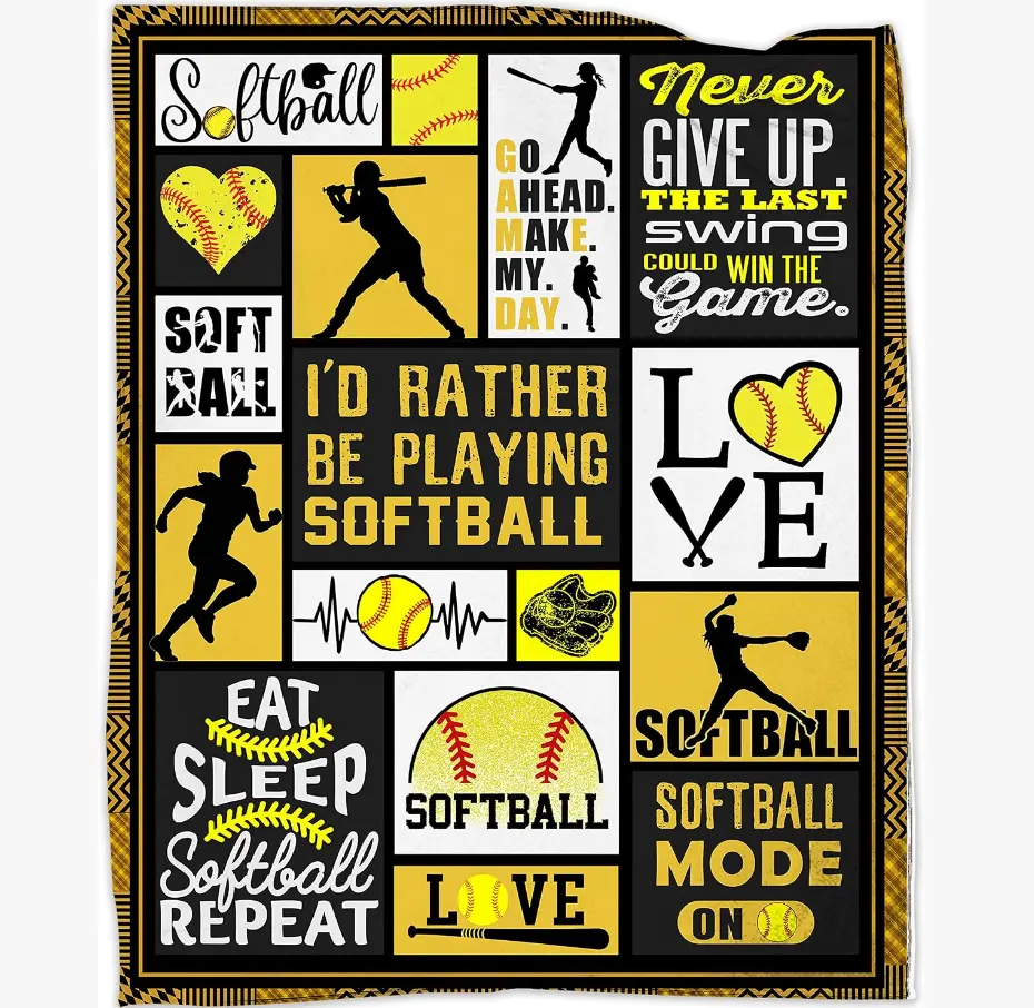 Softball Blanket 50''x60'' Softball Gift Blanket Super Soft Warm and Comfortable Throw Blanket for Fall Winter Spring All Season