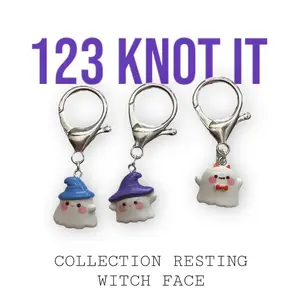 Resting witch face set of 3 stitch markers with large clasps for crocheting