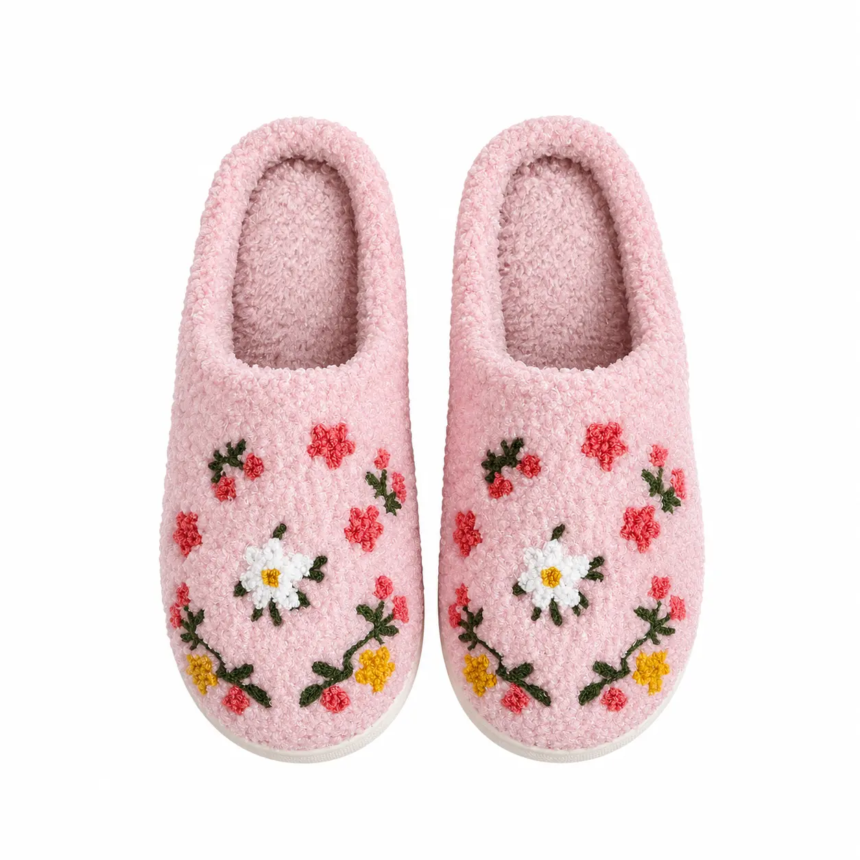 Women's Floral Cotton Slippers, Slip-On Warm Indoor Winter Footwear with Cute Colorful Flowers, Round Toe Flexible Comfortable Shoes for Women