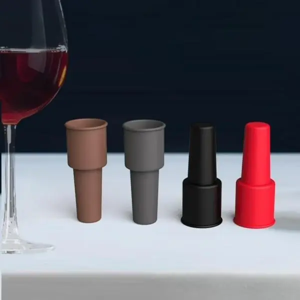 4 Pack Soft Silicone Wine Bottle Stoppers With Easy Grip Top, Reusable Beverage Bottle Seal Caps, Multifunctional Wine Saver Covers For Wine Beer Champagne, Tight Seal Bottle Lids To Lock Flavor And Keep Drinks Fresh For Daily Home Bar Storage Use