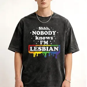 Gay Pride Month Shhh Nobody Knows I'm a Lesbian LGBT T-Shirt 100% Cotton Round Neck Short Sleeve T-shirt Shirt Classic
