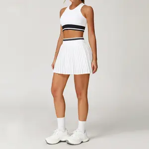Two Pieces  Women’S Tennis Dress Outfit Sleeveless Yoga Vest Top And Skirt For Women’S Casual Sports Wear Comfortable & Fashionable High Stretch Sporty Sporty Crew Neck