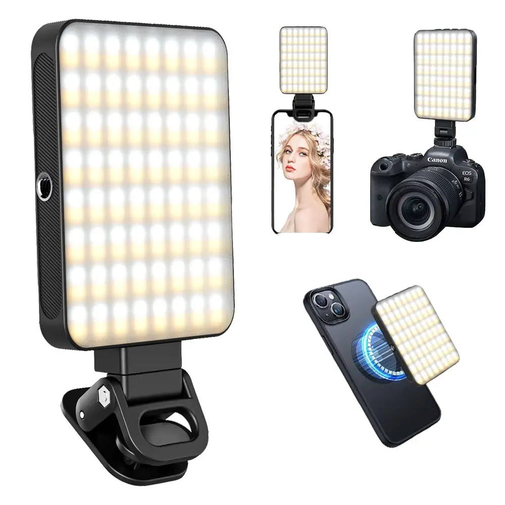 LED Portable Light，Rechargeable Magnetic Clip Light，128 LED Portable Light for Video, Zoom Conference, Makeup and Live Stream