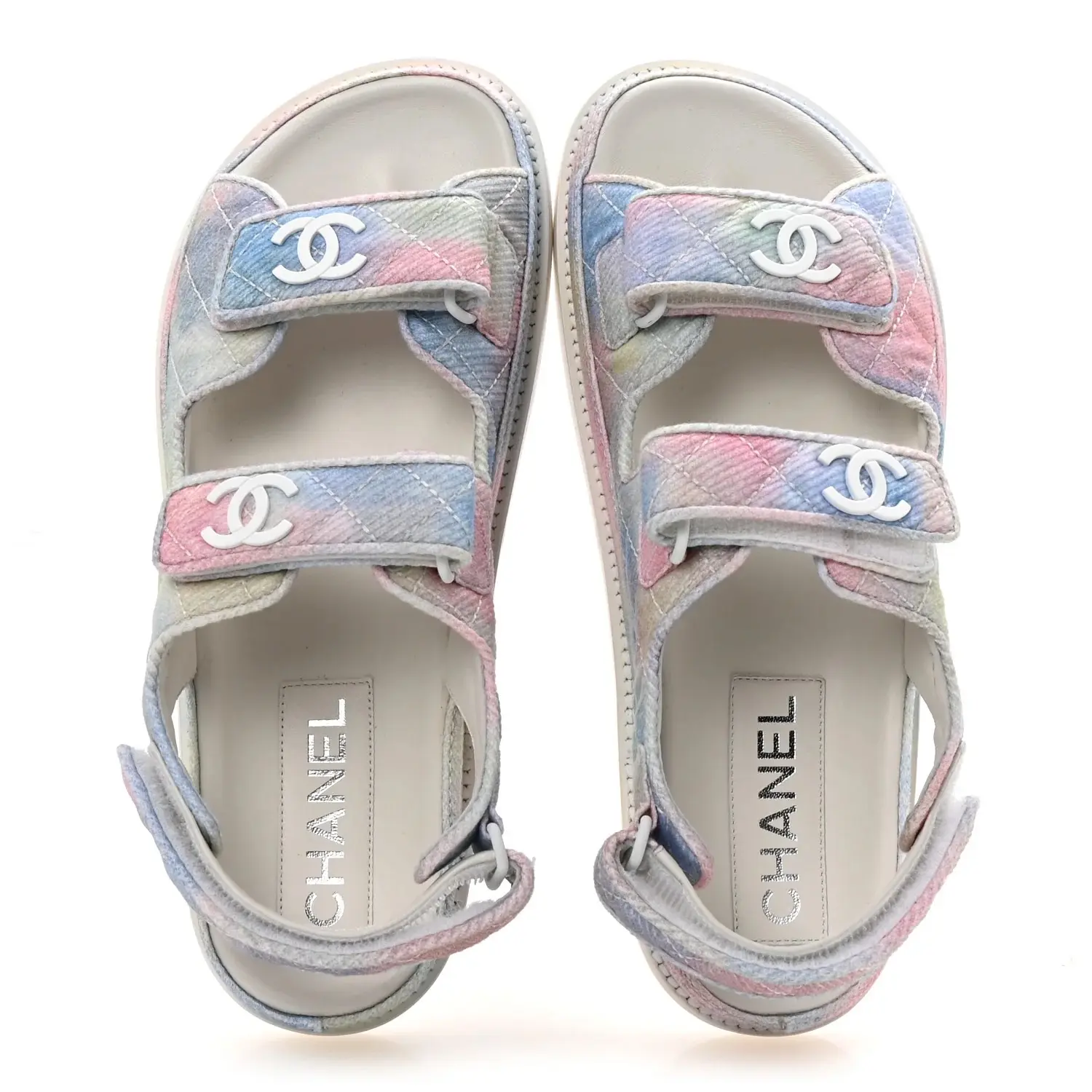 Chanel NIB Interlocking CC Logo Rainbow Quilted Slingback Dad Sandals 41.5 NEW