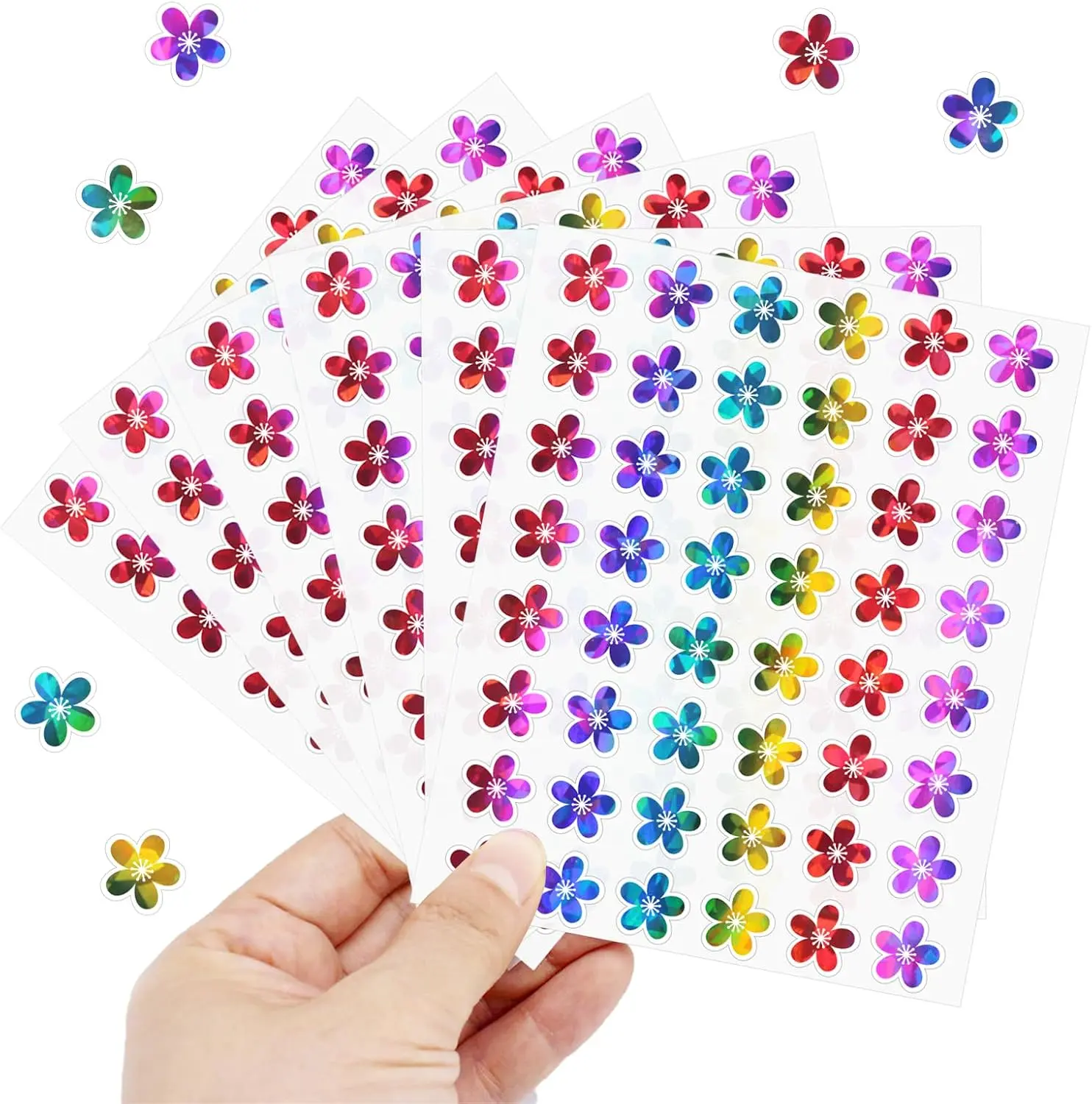 1440 count Holographic Stickers,Rainbow Small Flower Stickers for  Reward Decorative Floral Decals,School Classroom Student Teacher Supplies,