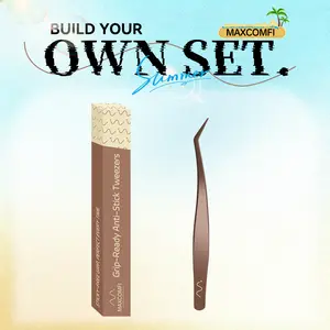 MAXCOMFI Grip-Ready Anti-Stick Tweezers for Lashes Clusters Tip Eyelash Tweezers for False Lashes Straight and Curved Eyelash Tweezers for Professional Artists Girls Women Beginners