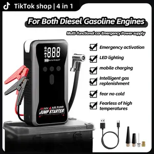 SummerVibes 4000A Portable Car Jump Starter, 150PSI Digital Tire Inflator with Auto-Shutoff, 12000mAh Power Bank Fast Charging, 12V Battery Booster for Gas/Diesel Vehicles, Outdoor Emergency Kit with LED Light & Tire Pressure Gauge