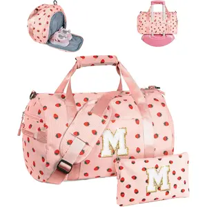 Dance Recital Gifts for Girl, Girls Gym Bag, Kids Personalized Weekend Duffel Bags with Shoe Compartment, Initial Travel Tote with Makeup Bag, Preppy Things for Teenager (Letter M)