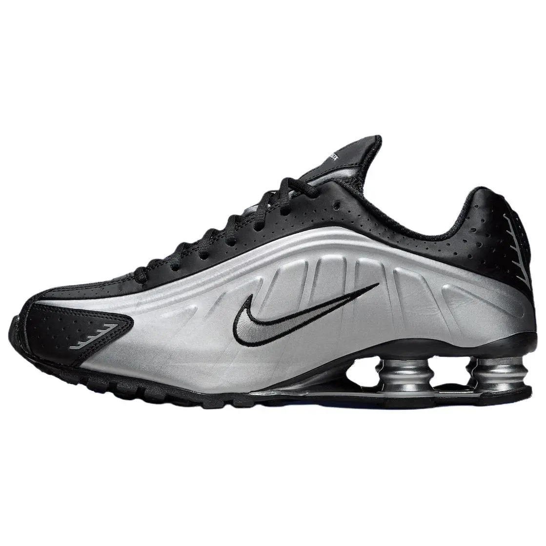 NIKE Shox R4 Running Shoes in Metallic Silver Black for Men & Women, Lightweight Design with Responsive Cushioning, Sneaker, Sports Shoes, Footwear