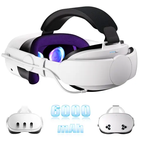 6000mAh Plastic Wireless VR Elite Headstrap Battery with USB - Enhanced Support Extender, Portable Power Accessory for Meta Quest 3S/3/2 Virtual Reality Headsets, VR Accessories