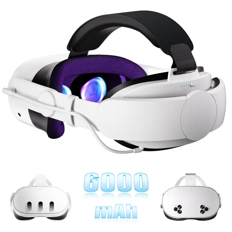 6000mAh Plastic Wireless VR Elite Headstrap Battery with USB - Enhanced Support Extender, Portable Power Accessory for Meta Quest 3S/3/2 Virtual Reality Headsets, VR Accessories