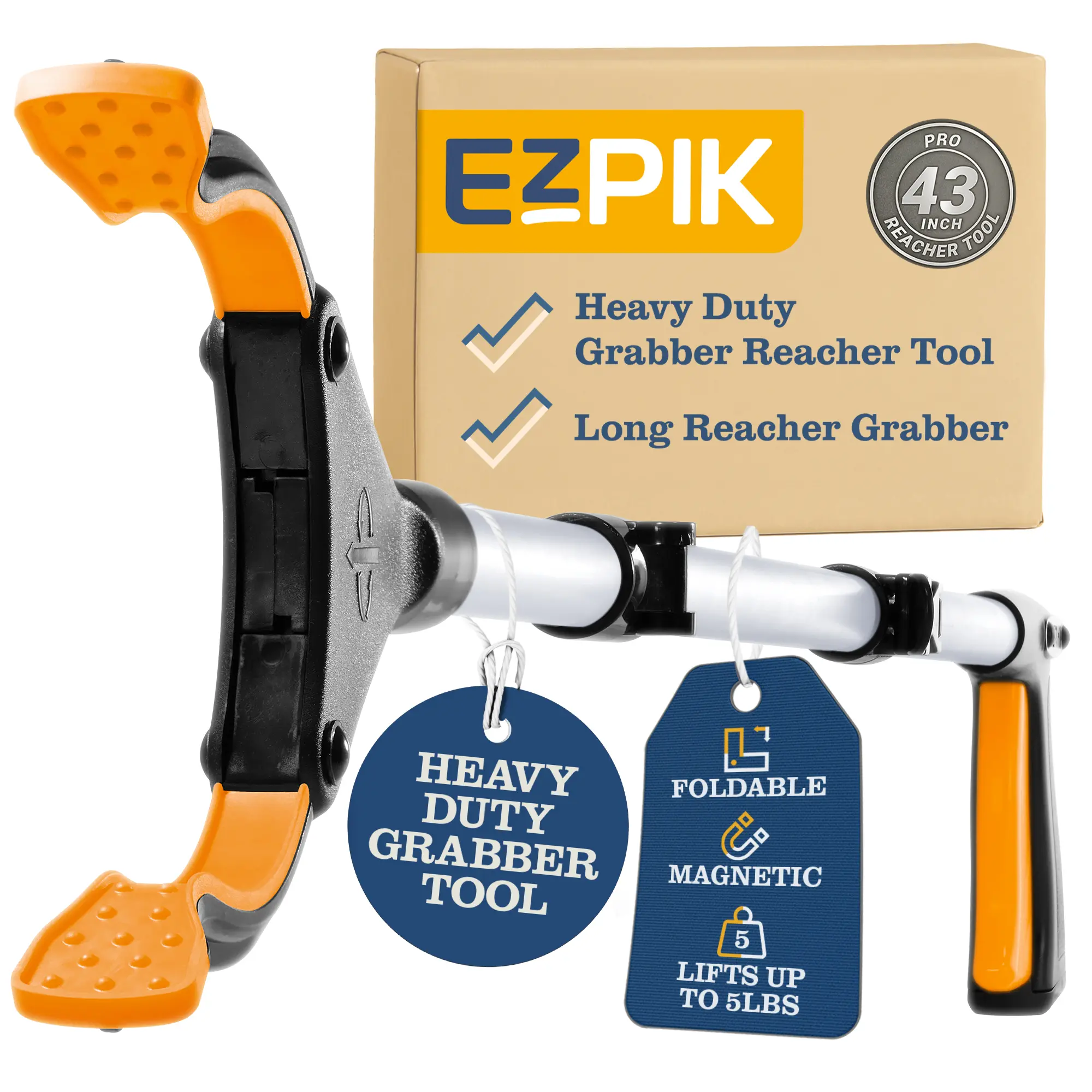 EZPIK Pro 43" Foldable Grabber Reacher Tool - Heavy-Duty Gardening Yard Tool, Reaching Aid for Seniors, Trash Picker Upper, Weed Gripper