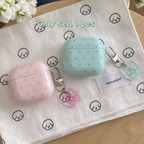 Cute Polka Dot Pattern Earphone Case with Keychain, Fashion Earphone Protective Cover, Earphone Protector Cover Compatible with AirPods, Headset, Headphone Accessories