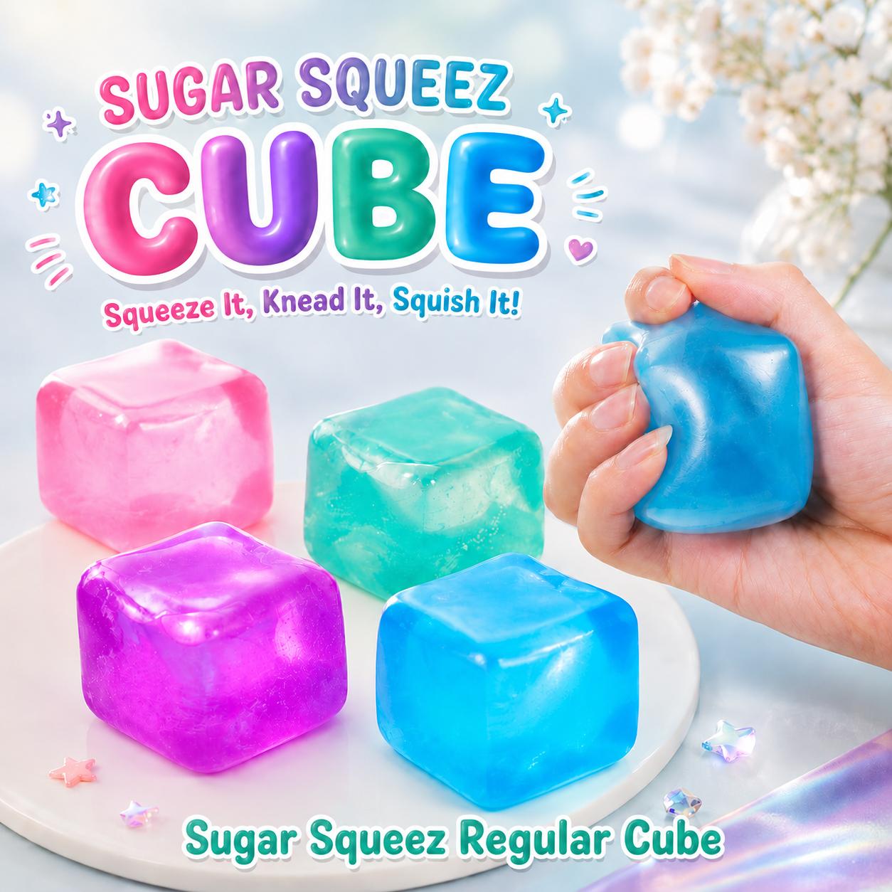 SugarSqueez Sugar Squishy 4-pack- ASMR Squishies Toys, Ultra Soft Maltose-Filled Dough-Like Fidget Sensory Toy Set, Slow-Rising Assorted Collectible Squishies with Glitter, Neon, Cube Styles, Stress Relief for Kids, Birthday Gifts