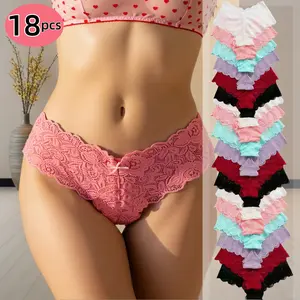 H   18-Pack Sexy Lace Low-Rise Panties for Women.  Breathable, quick-dry plus-size fabric, no sweat, no restraint, no rolling up. Soft and friction-free, cool and breathable for all-day comfort. underwear for women.thong.ladies' intimates