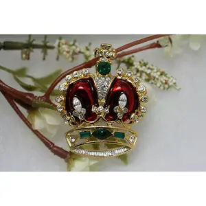 Rhinestone CROWN TRIFARI  Brooch Pin In Gold Tone Royal Crown Lapel pin  Crown Jewelry