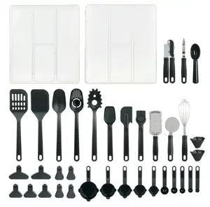 Kitchen Gadget Set 36 Piece with Kitchen Cooking Utensils & Drawer Organizer - Black Birthday Cheese