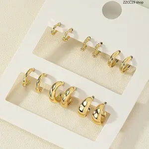 6 Pack Gold Hoop Earrings Set, Mixed Size Twisted & Smooth Huggie Earrings, Stackable Minimalist Small Hoop Earrings for Women