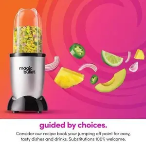 Magic Bullet Blender Small Silver 11 Piece Set 250W Motor Base Cross Blade Cups Party Mug Lip Rings Stay Fresh Lids To Go Lid Recipe Guide Home Multifunction Juicer Fruit Vegetable Juicer