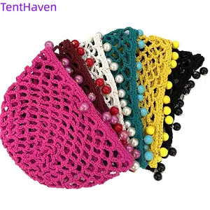2026 Spring/Summer New Teaflower Women's Hand Woven Hollow Round Bead Head Cap Women's Bohemian Knitted Hat
