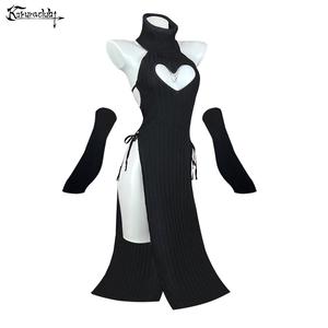 KORURACLUB Women's Stretchy Knit Maxi Dress - Halter Heart Cutout, Slim Fit, Elegance-Focused Casual Wear, Compatible with Lingerie & Cosplay, Summer Vibes Womenswear summerwins,summerwins