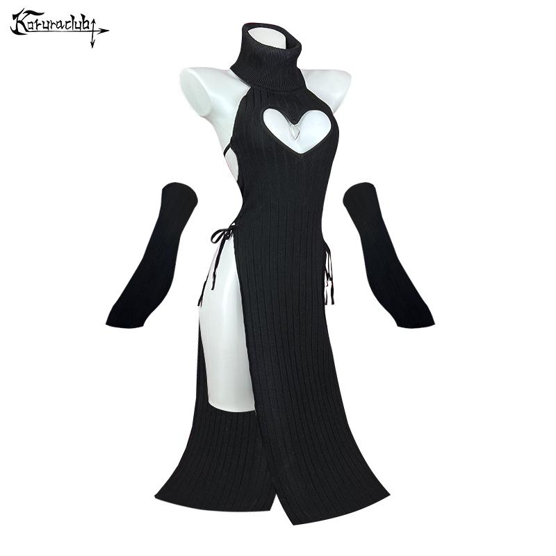 Koruraclub Valentine's Day Heart-shaped cheongsam Black Turtleneck Cosplay Succubus underwear Backless long skirt 2026 Hottest Picks