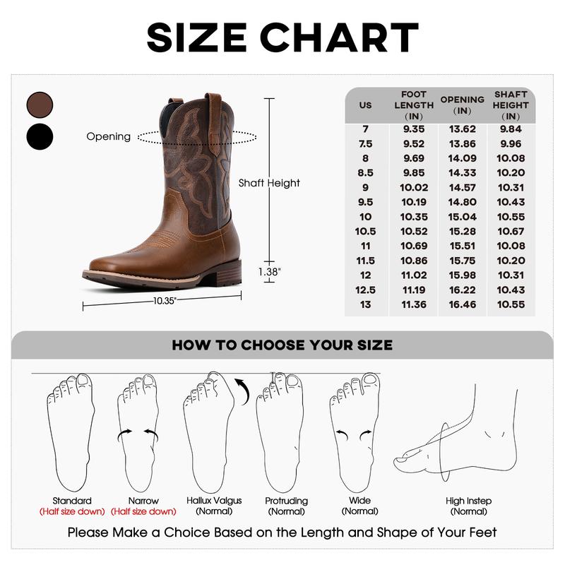 【PlusSize】Cowboy Boots for Men – Classic Western Square Toe Pull-On Boots with Embroidered Design christmas gift Footwear Walking Shoes Comfort  Decor FathersDayGift Closed Weight