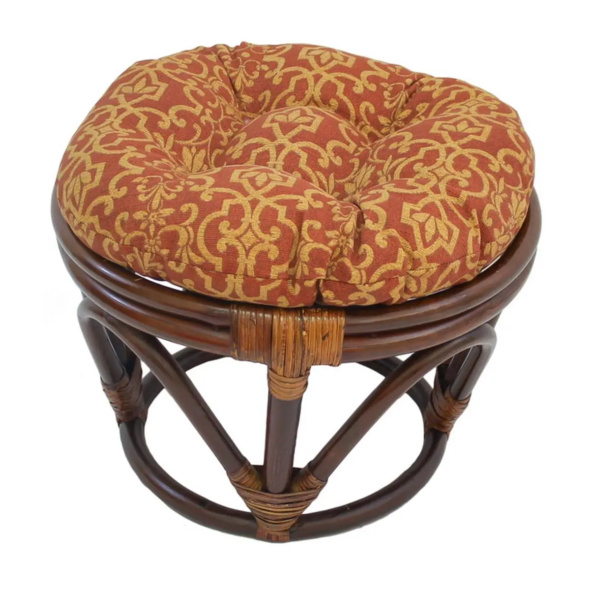 International Caravan  Rattan Ottoman with Outdoor Fabric Cushion, Vanya Paprika