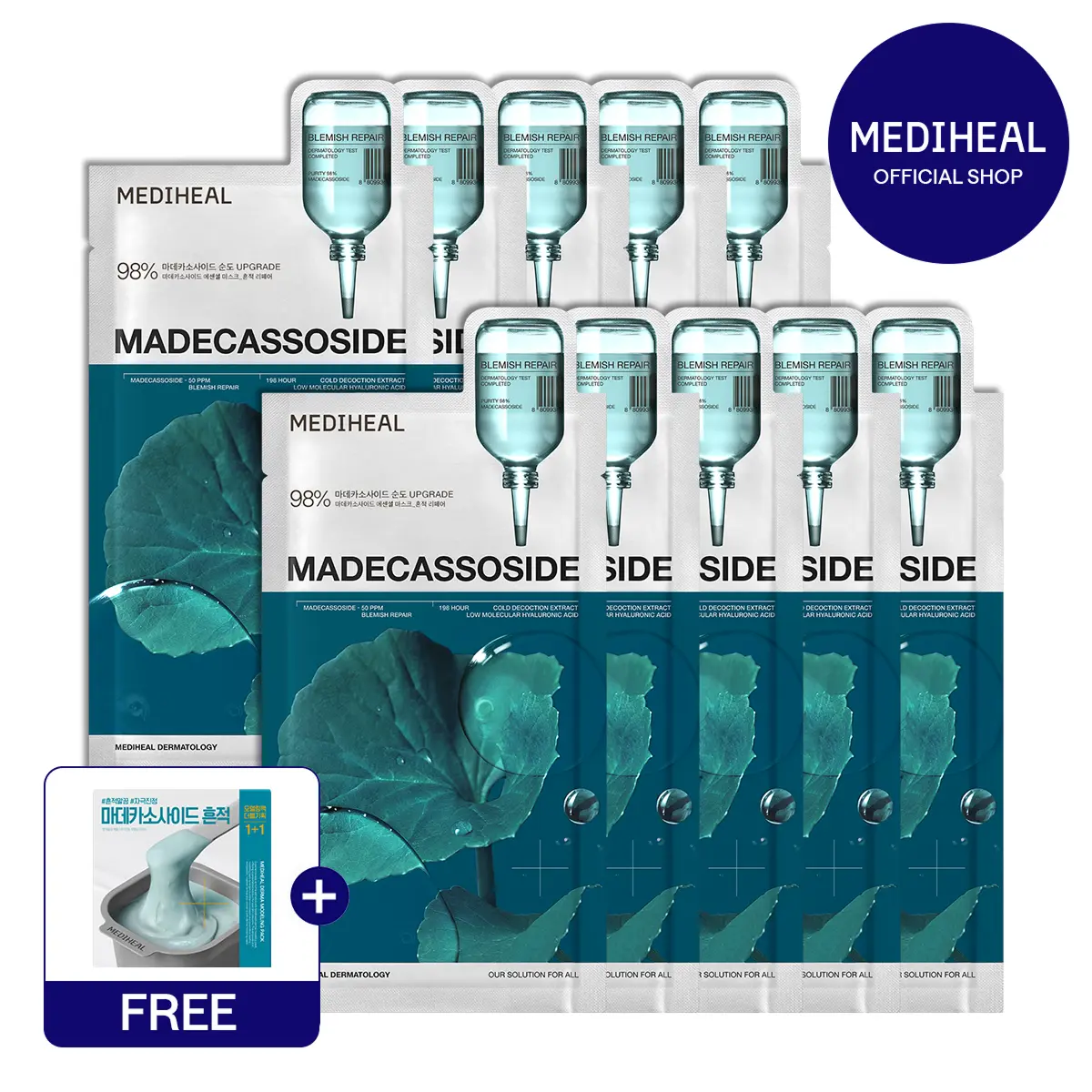 [MEDIHEAL] Madecassoside Essential Mask Blemish Repair (10ea) | Blemish Repair, Redness Relief & Barrier Care | Hydrating Sheet Mask | Korean Skincare